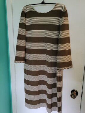 Talbots Size 16 Olive Green Ivory Striped Sheath Dress